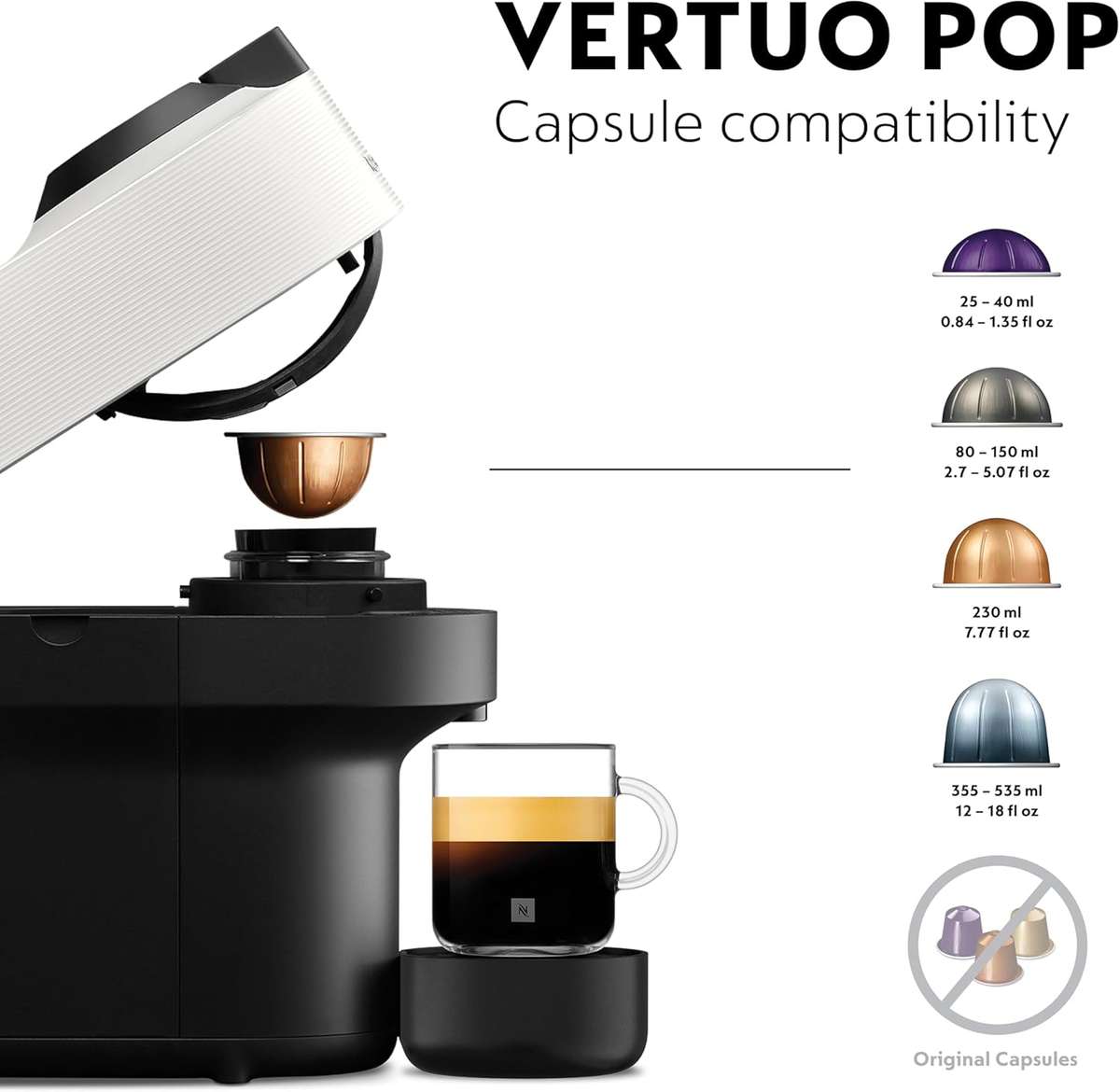 Nespresso Vertuo Pop Coffee Machine with 10 Sleeves of Nespresso Coffee (+-100 Pods) | Coconut White