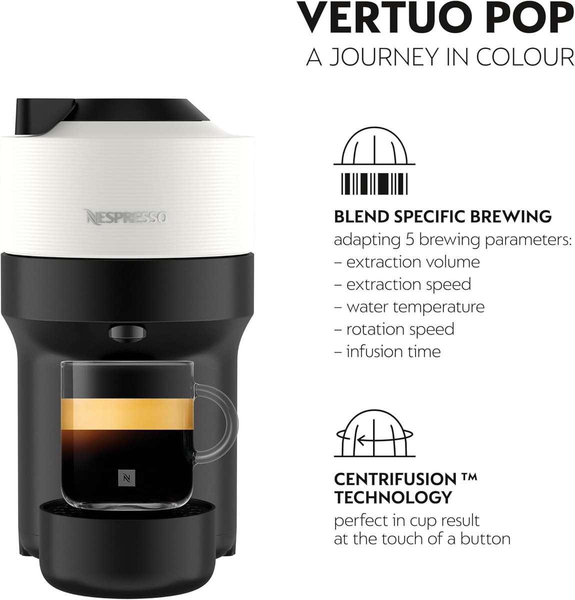 Nespresso Vertuo Pop Coffee Machine with 10 Sleeves of Nespresso Coffee (+-100 Pods) | Coconut White