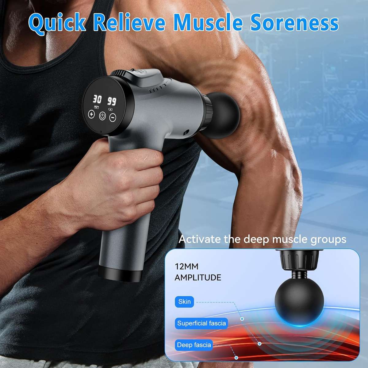 Massage Gun - Deep Tissue Percussion Handheld Body Back Muscle Massager - Black