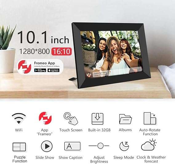 32GB FRAMEO 10.1 Inch Smart WiFi Digital Photo Frame - White