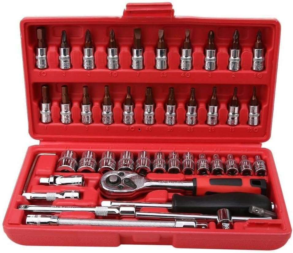 46pcs quarter Inch Socket Set Auto Repair Tools Ratchet Set Torque Wrench Combination Drill Bits