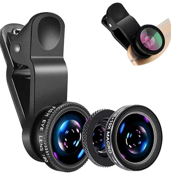 Universal 3-in-1 Cell Phone Camera Lens Kit set of 180° Fisheye 0.67x Wide Angle and MacroUniversal