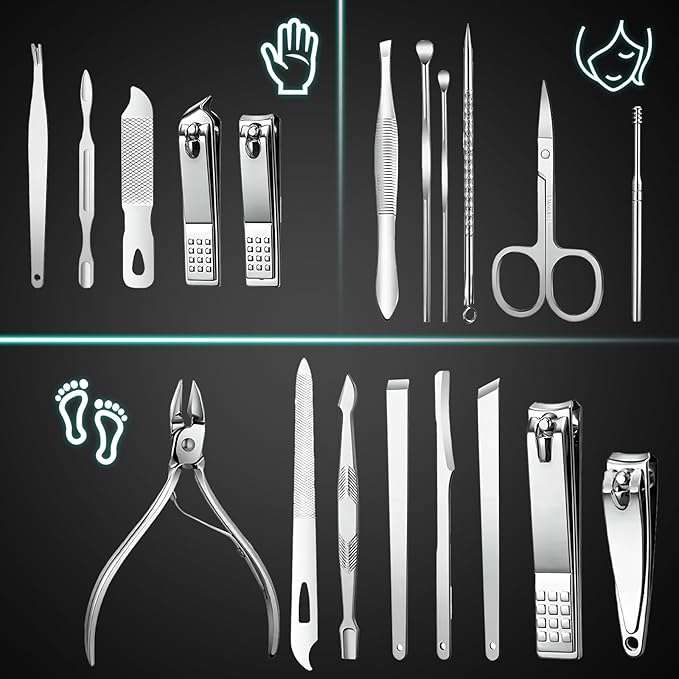 19pc Stainless Steel Manicure Pedicure Kit