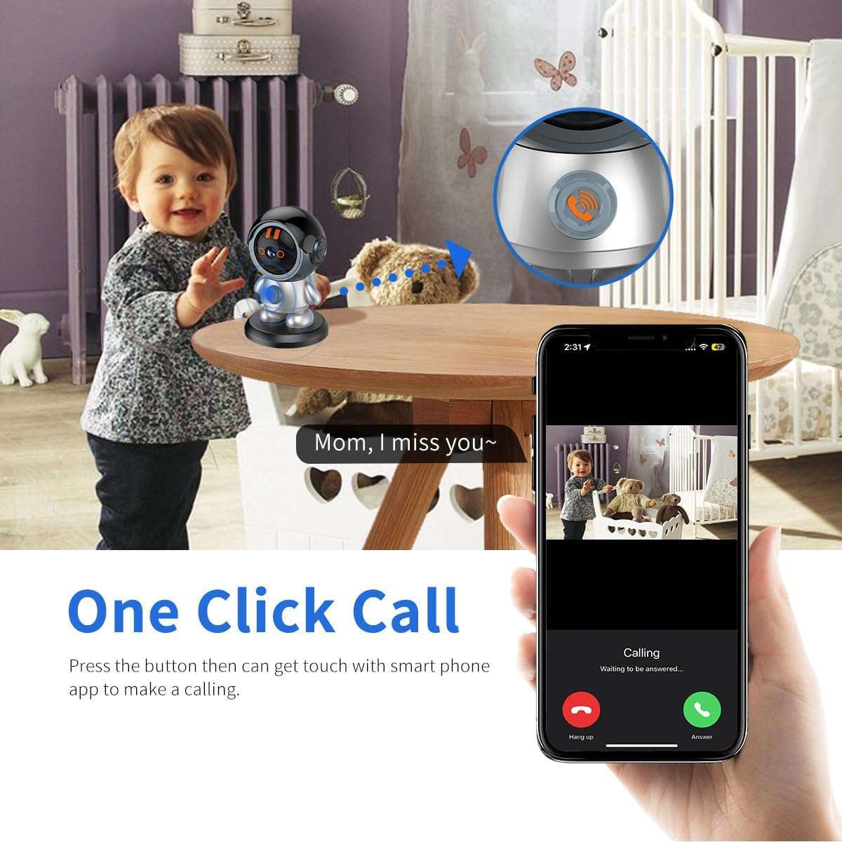 WiFi Robot Camera, 1080P Detection Camera, 6X Zoom Security Camera for iOS, 24 Hour Security Guard.