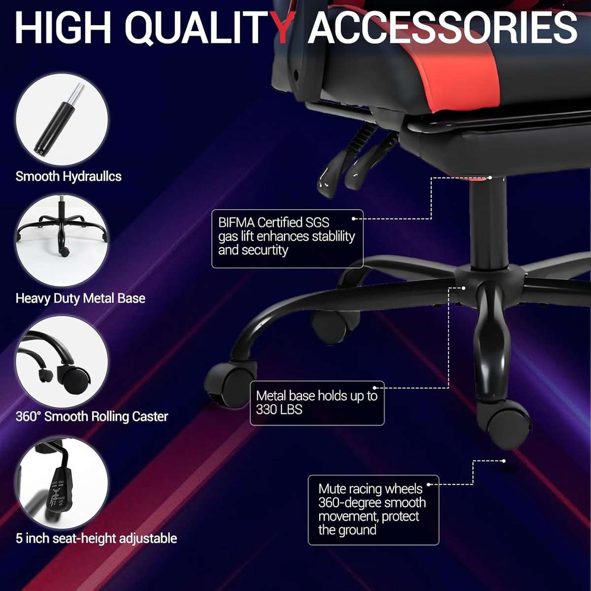 Gaming Chair with Pull Out Foot Rest Computer Office Chair