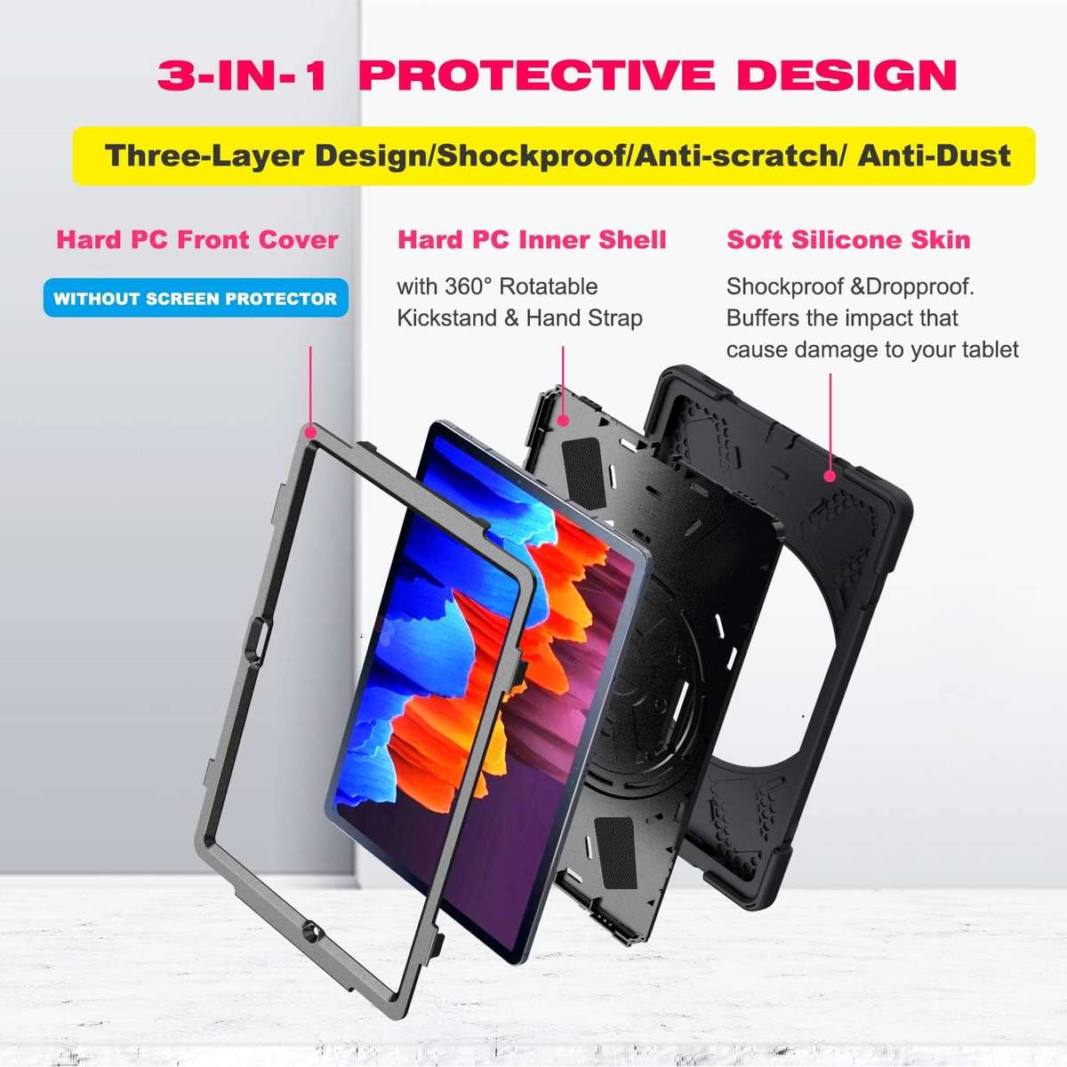 Samsung Galaxy Tab S7 Plus Tab S7+ Case Heavy Duty Shockproof with S Pen Holder Hand Strap