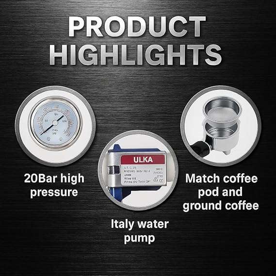Hoffmans Automatic Control Espresso Coffee Maker with Milk Frother - 20 Bar