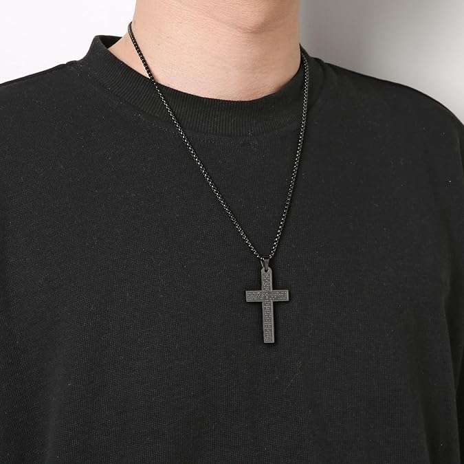 Stainless steel cross necklace main prayer pendant for men women, Jesus Cross Chain