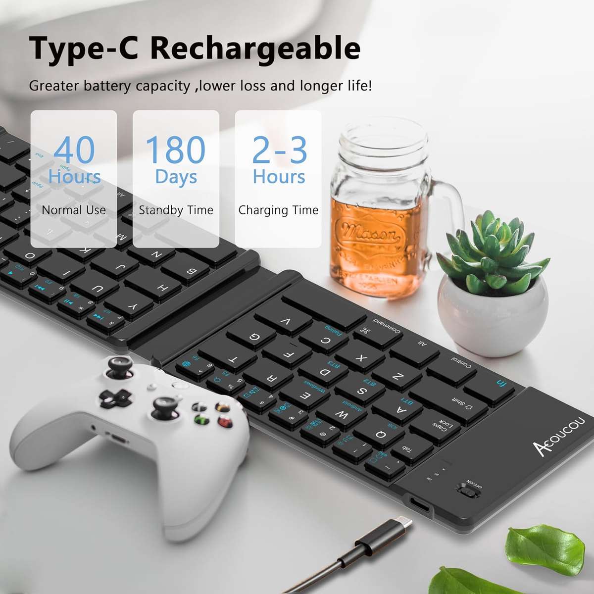 Foldable Bluetooth Keyboard Ultra Slim Aluminum Travel Folding Keyboard with Bluetooth optical mouse