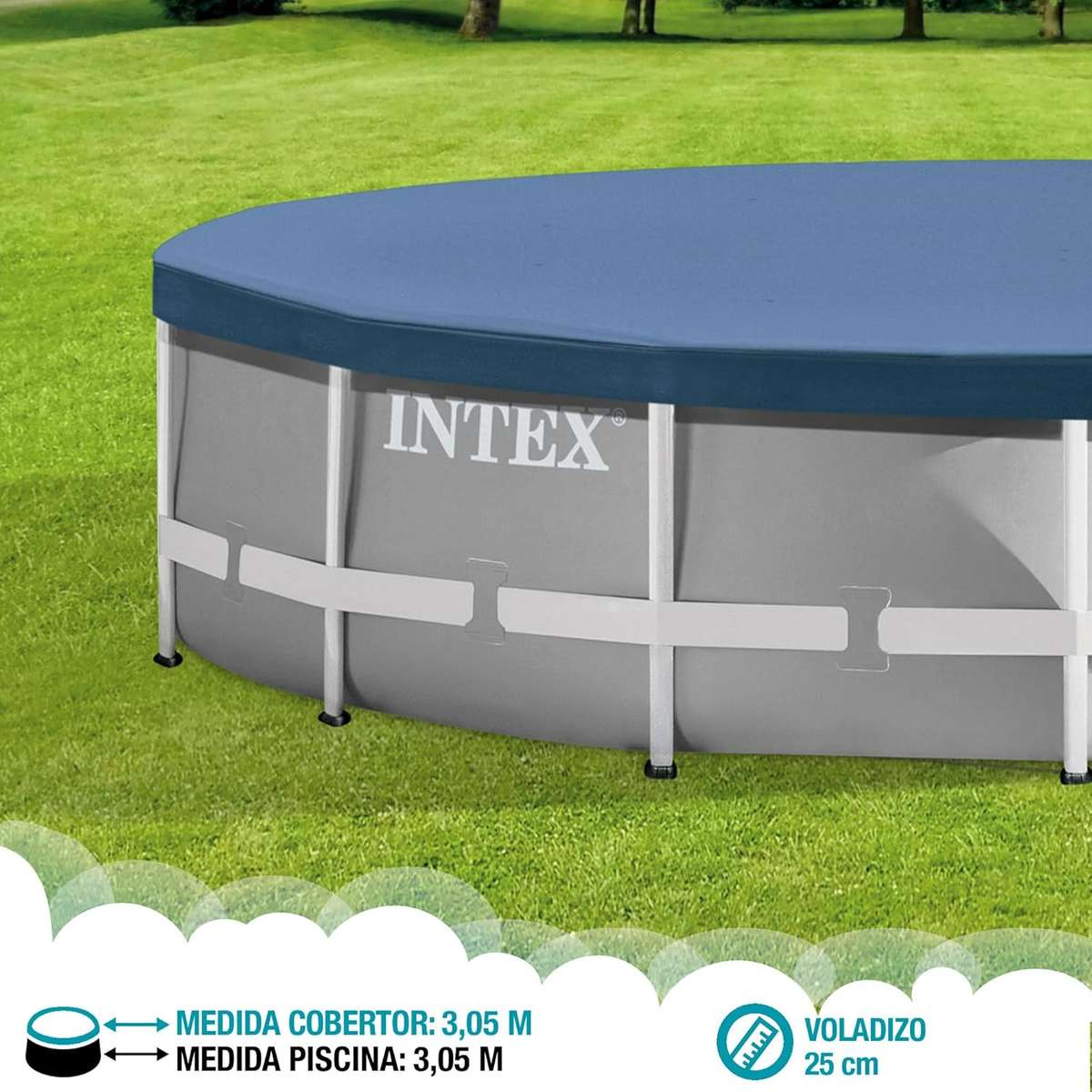 Intex 3.05m Round Easy Set Outdoor Backyard Swimming Pool Cover, Blue - Unboxed