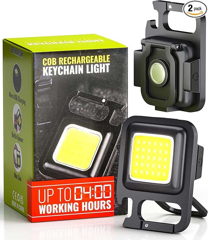 COB Keychain Work Light [1000Lumens Extra-Bright] Type-C Rechargeable, 4 Light Modes, Mini Keychain