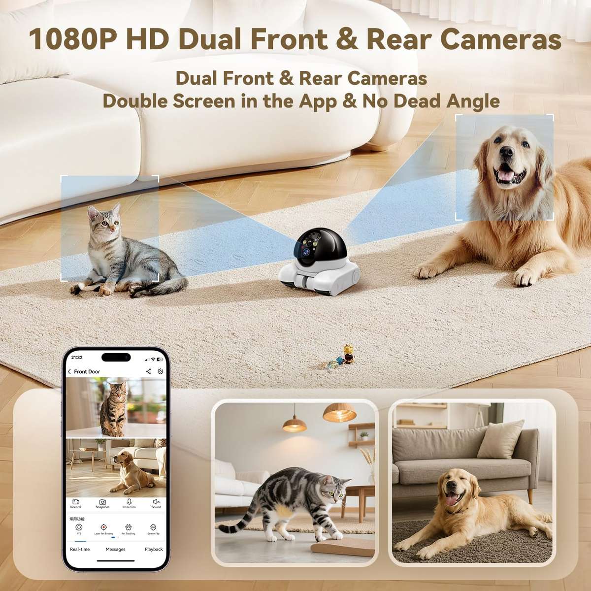 Robot Camera on Wheels 1080P Dual Lens,Indoor Movable Security Camera with 2-Way Talk,Blinky Bot wit