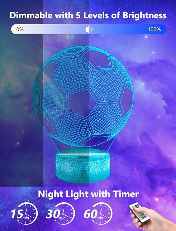 3D Illusion Soccer Lamp 16 Color Change Night Light Touch-Remote