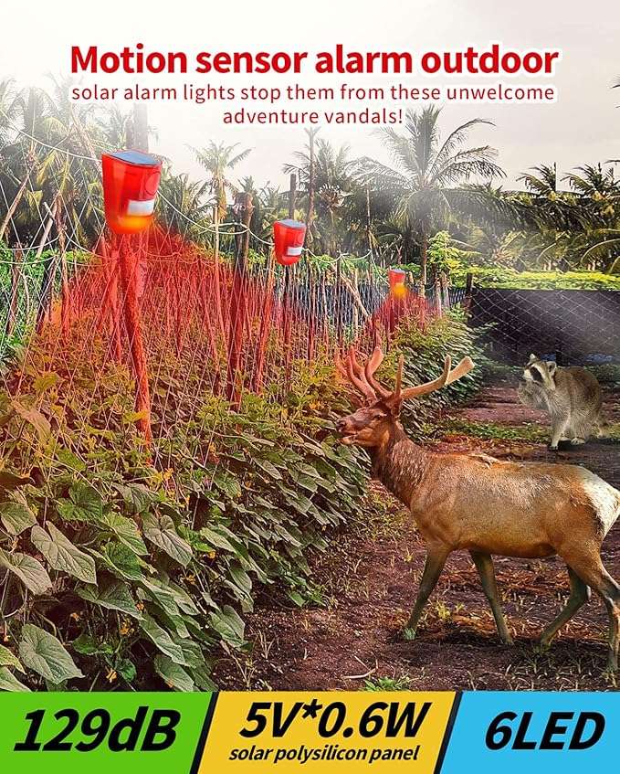 Solar Sound & Light Alarm Outdoor Motion Sensor 129db Siren Sound Alert & 6LEDs Flash Warning Securi