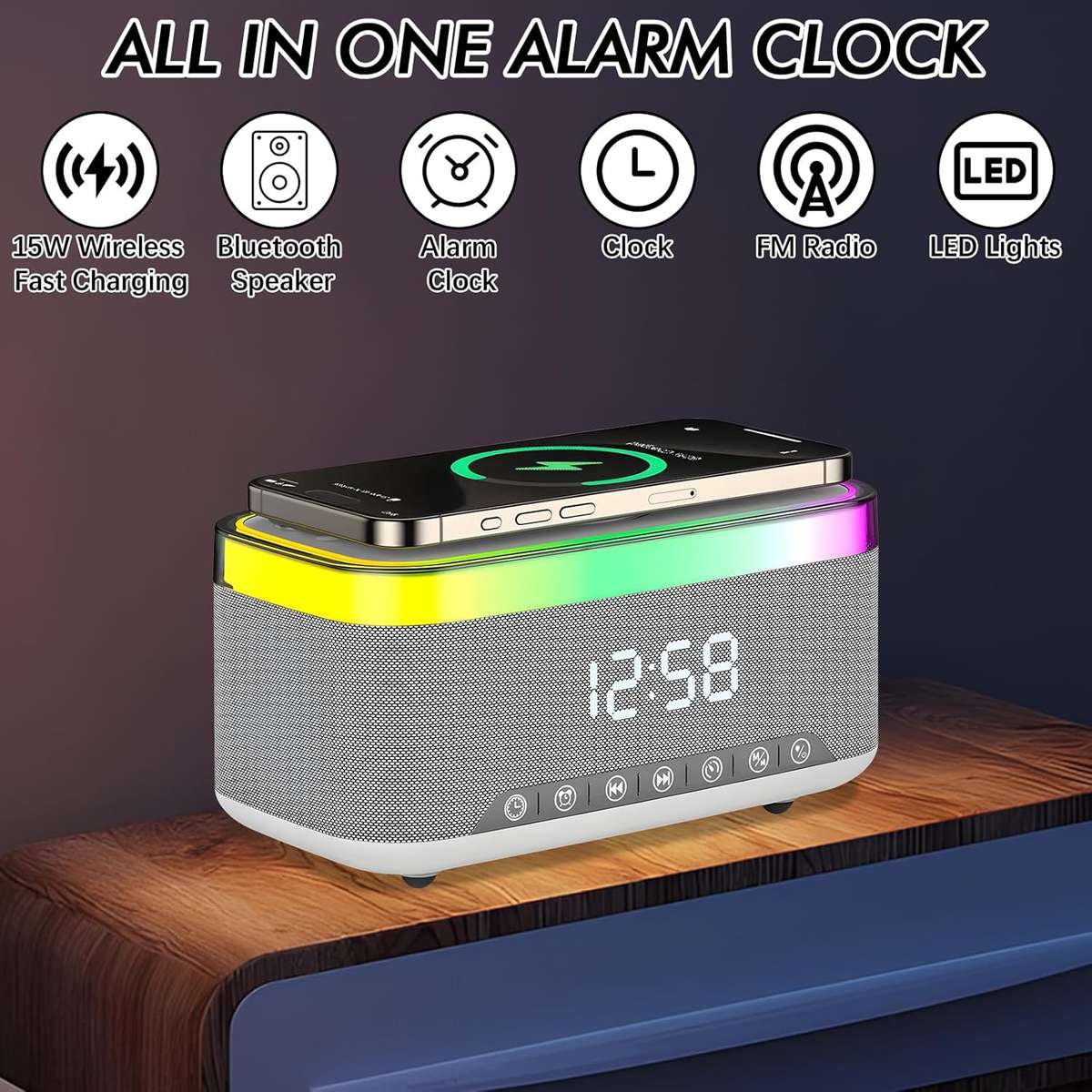 Multifunction Bluetooth Speaker Alarm Clock Wireless Charger