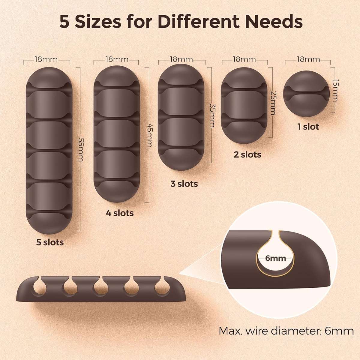 UNBREAKcable Cable Holder Clips, 5 Pack Cord Organizer for Desk, Silicone Adjustable Cord Clip, Adh