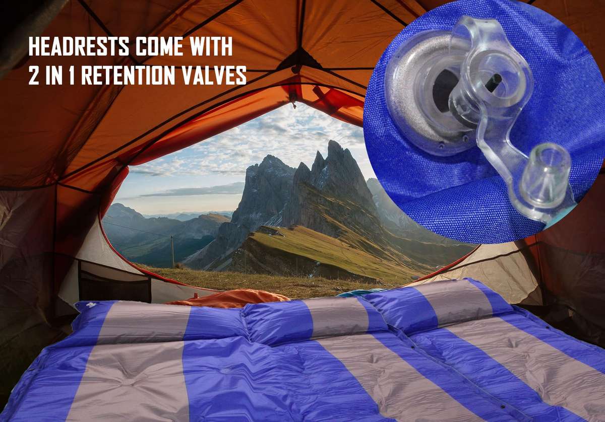 184x120cm Inflatable  Double Camping Mattress with Headrests - blue