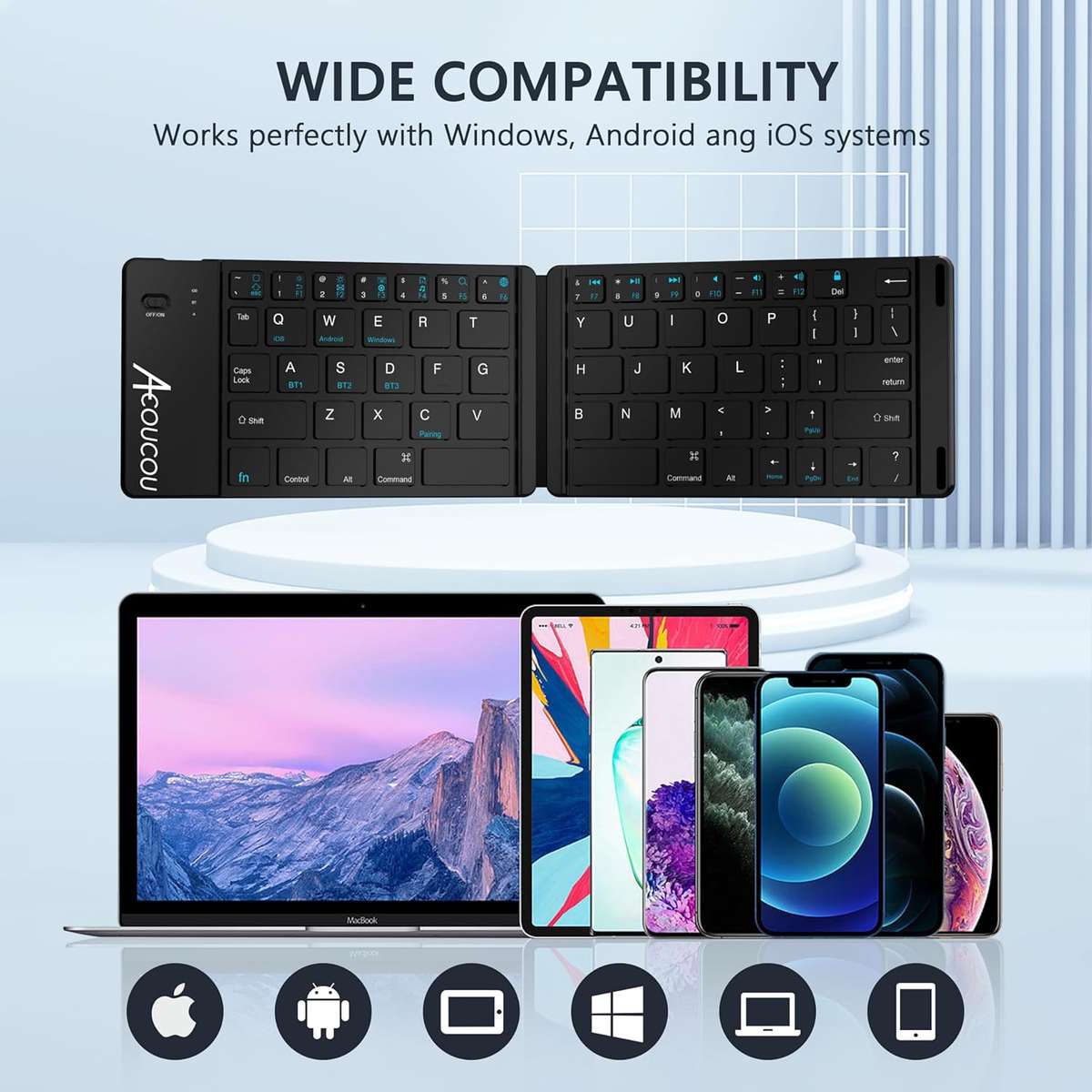 Foldable Bluetooth Keyboard Ultra Slim Aluminum Travel Folding Keyboard with Bluetooth optical mouse