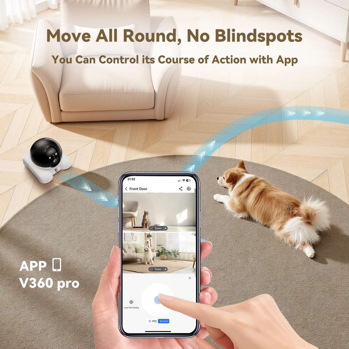 Robot Camera on Wheels 1080P Dual Lens,Indoor Movable Security Camera with 2-Way Talk,Blinky Bot wit