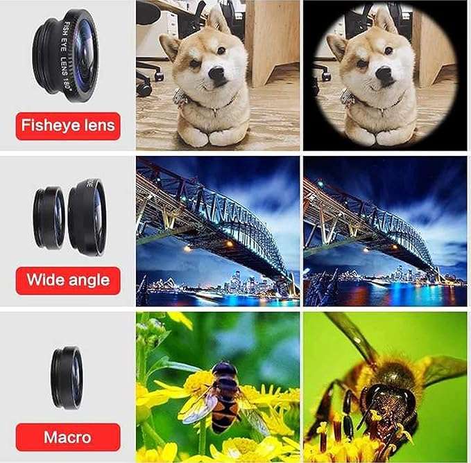 Universal 3-in-1 Cell Phone Camera Lens Kit set of 180° Fisheye 0.67x Wide Angle and MacroUniversal