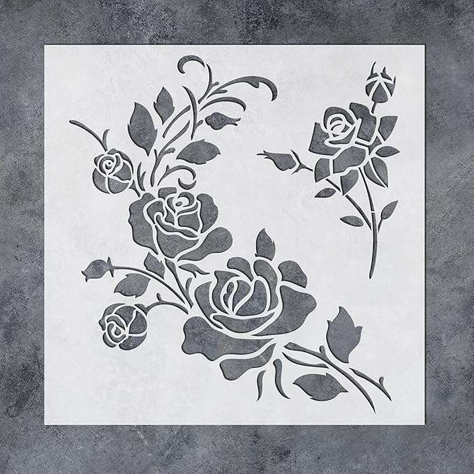 Corner Flower Rose Stencil - 30cm x 30cm