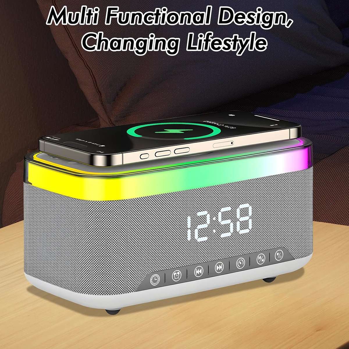 Multifunction Bluetooth Speaker Alarm Clock Wireless Charger