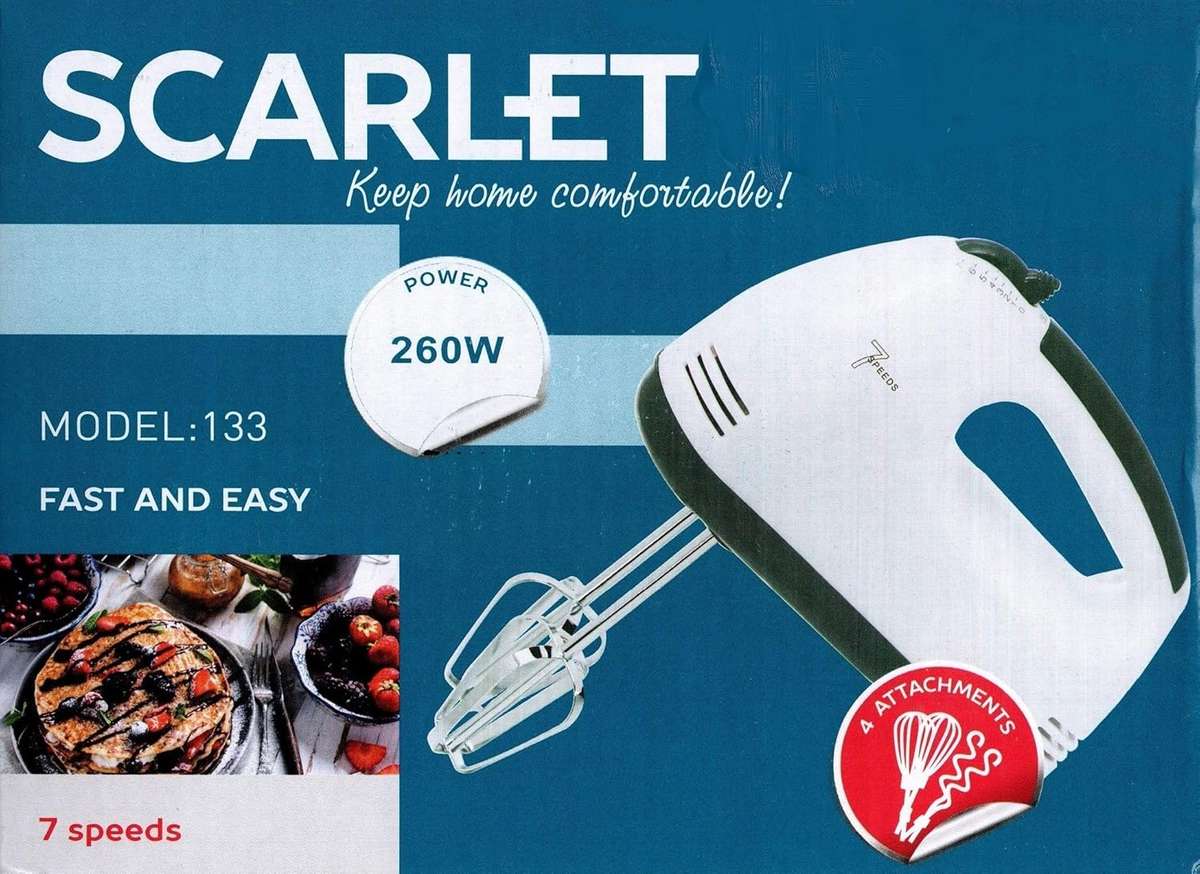 Scarlet Powerful 260 Watt Motor | Variable 7 Speed Control Electric Beater For Whipping Cream & Cake