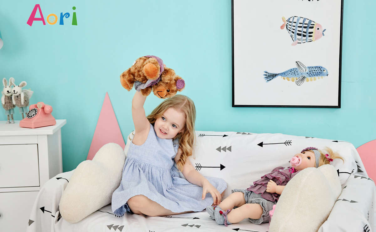 Aori Reborn Baby Doll 22 Inch Handmade Realistic Laughing Baby Doll with Teddy Bear Set for Girls...