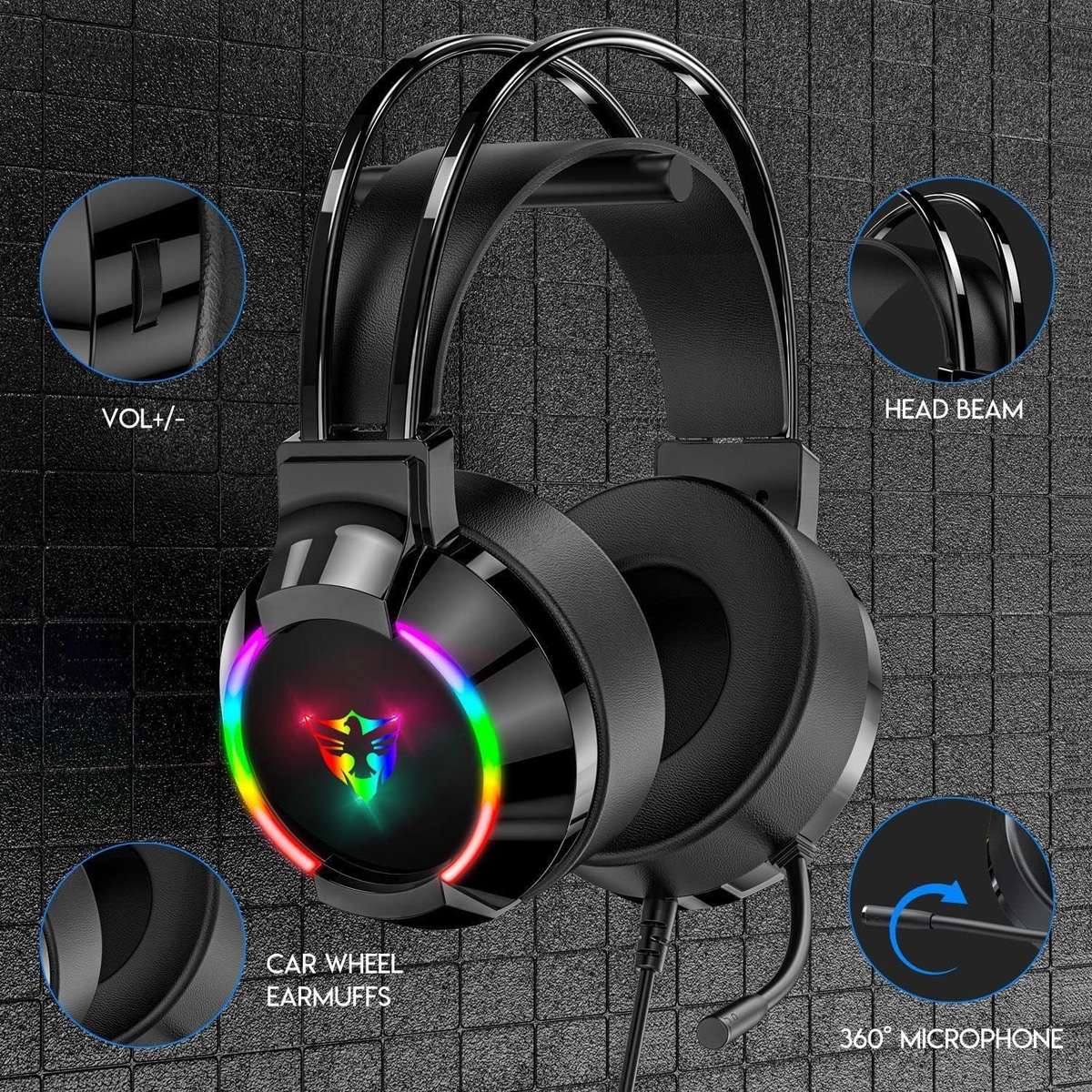 G606 ESPORT GAMING HEADSET WITH BACKLIGHT - USB AND 3.5mm CONNECTION, 7.1 SURROUND SOUND