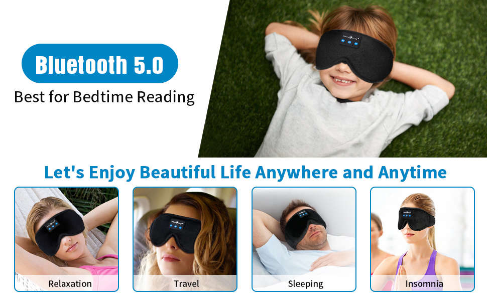 Bluetooth Wireless Sleep Headphones - Eye Mask - Black
