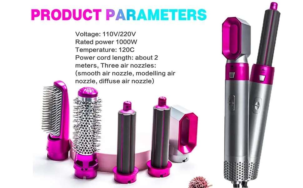 5 in 1 Interchangeable Hot Air Brush and Hair Dryer