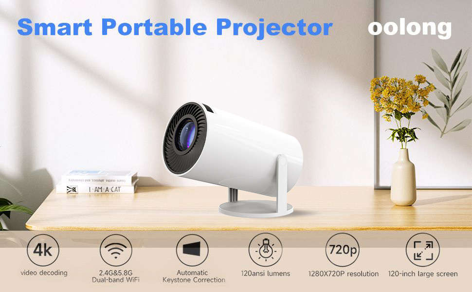 HY300PRO Mini Projector 4K 1080P Portable Projector Support with Android System WiFi 6 BT 5.0,Smart