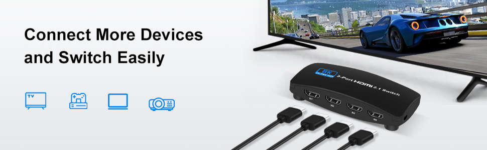 8K@60Hz HDMI 2.1 Switch, HDMI Switch 3 in 1 Out