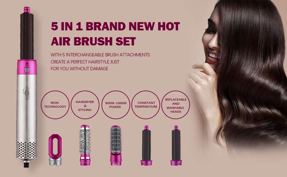 5 in 1 Interchangeable Hot Air Brush and Hair Dryer