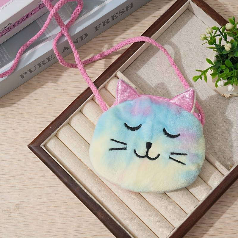 [Random Multicolored Plush Shoulder Bag] A Cute Cat Face Design Pattern