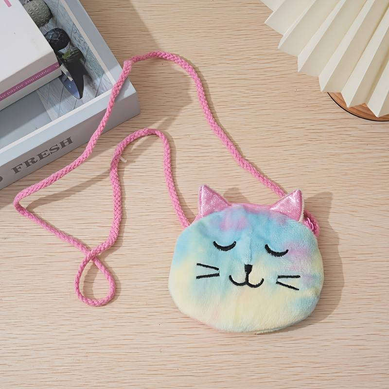 [Random Multicolored Plush Shoulder Bag] A Cute Cat Face Design Pattern