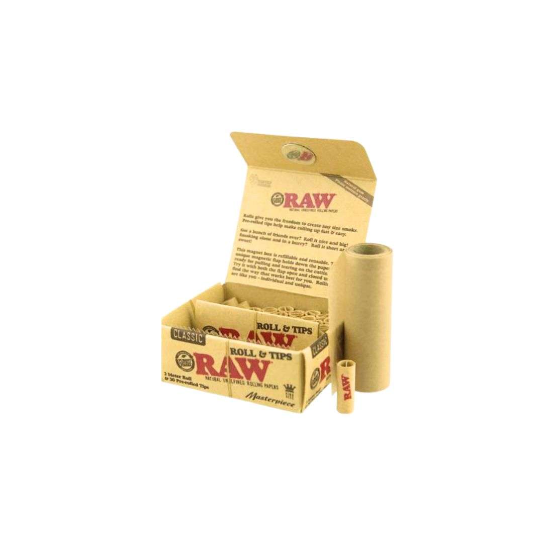 RAW Roll 3m + Pre-Rolled Tips Box (12 Packs Per Box)