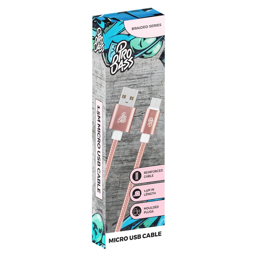 Pro Bass Braided Series Micro USB Cable - Pastel Pink 1.5m