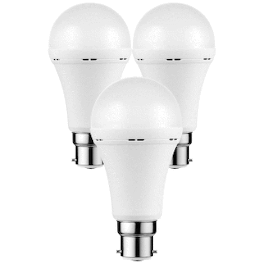 Switched 5w A60 Rechargeable B22 LED Light Bulb - WW - 3 Pack