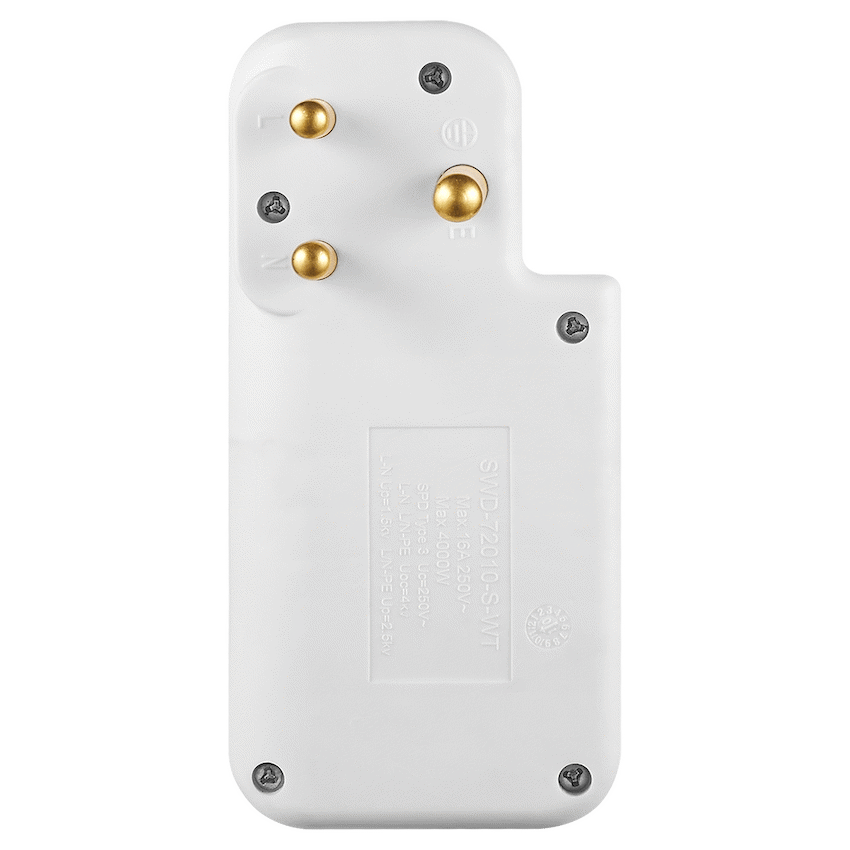 Switched 3-Way Medium Surge Adaptor with Type-C + USB - White
