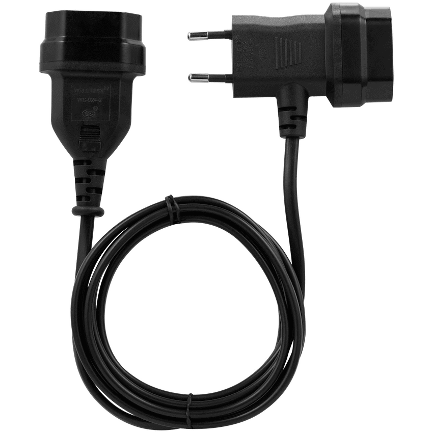 Switched Easy Cable Extender 2-Pin Euro to T-Shape AC 2-Pin Euro Socket 2m - Black