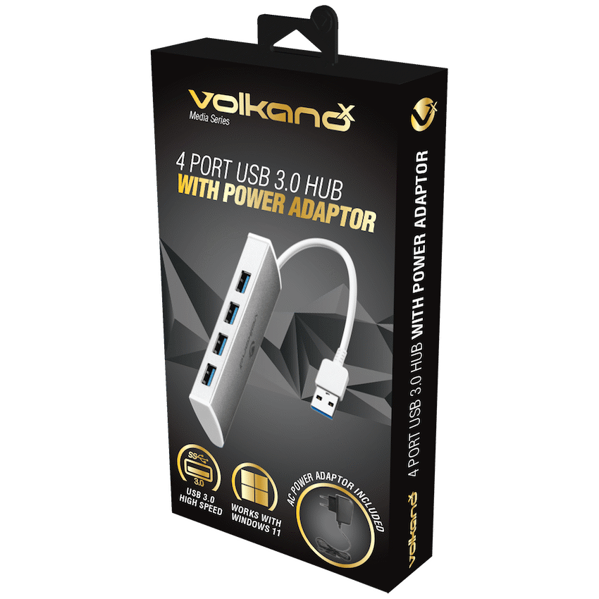 VolkanoX Media Series 4-Port USB Hub with Power Cable