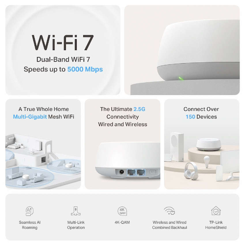 TP-Link Deco BE25 (2-Pack) BE3600 Whole Home Mesh Wi-Fi 7 System