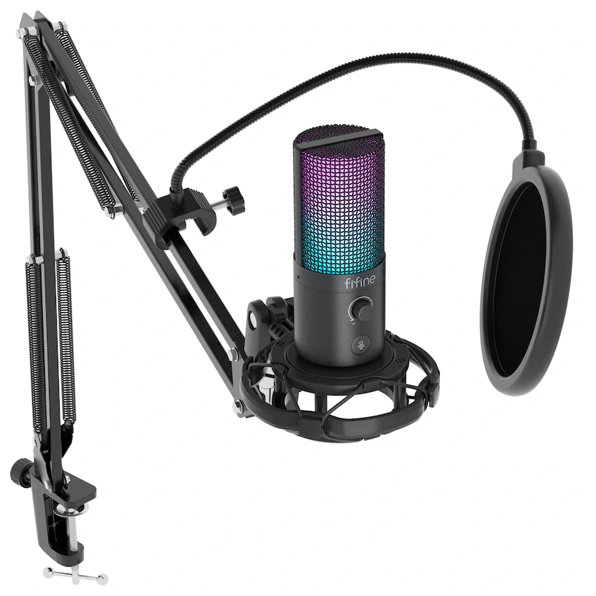 Fifine T669 Pro3 USB Microphone with Pop Filter and Boom Arm Stand
