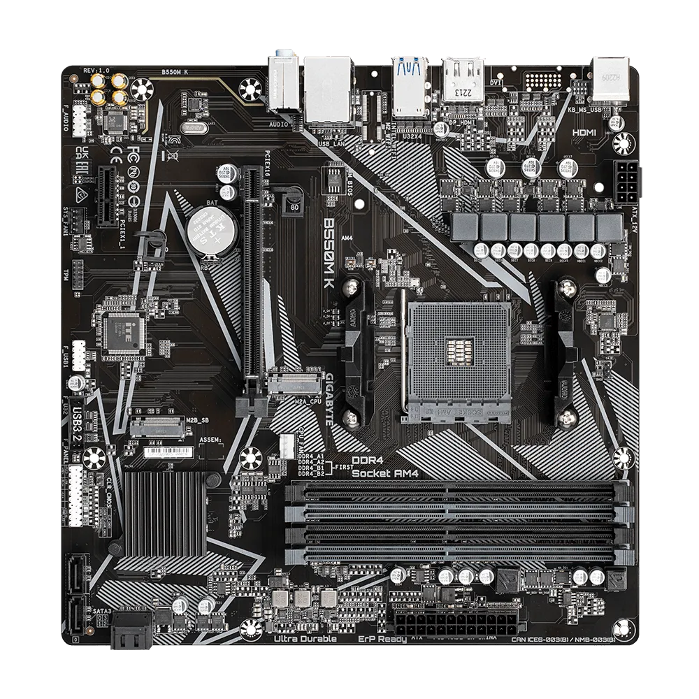 GIGABYTE AMD B550 Chipset for AMD AM4; 4x Dual DDR4; 2x M2; HDMI; DP; mATX