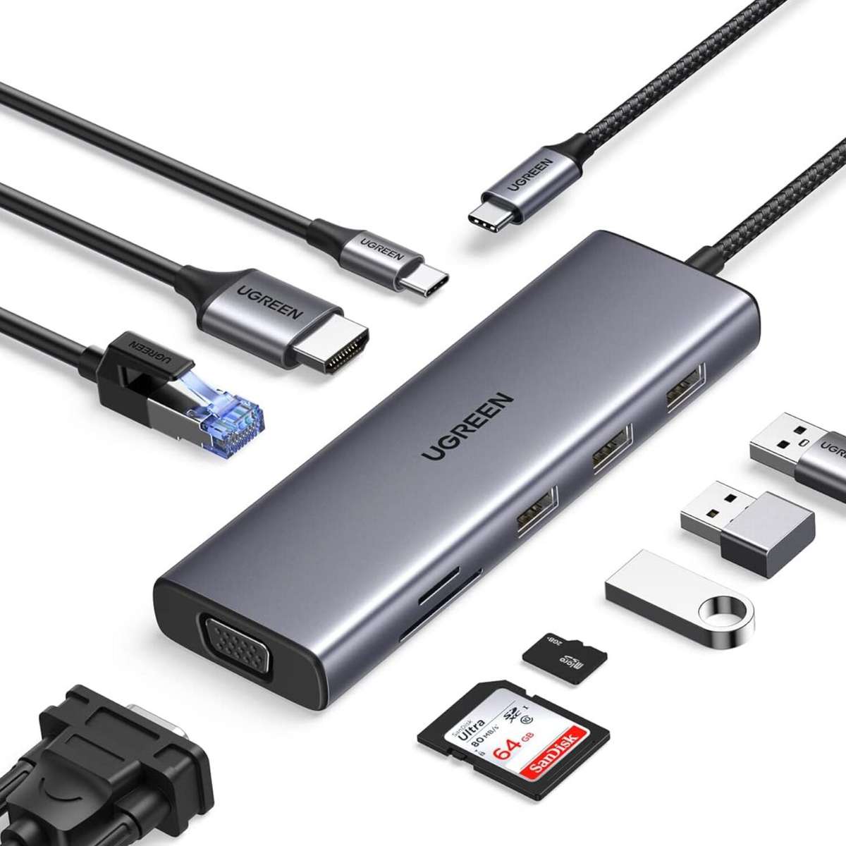 UGREEN 9-in-1 Type-C Hub | HDMI | VGA | LAN | SD/TF | 100W PD | USB3.0