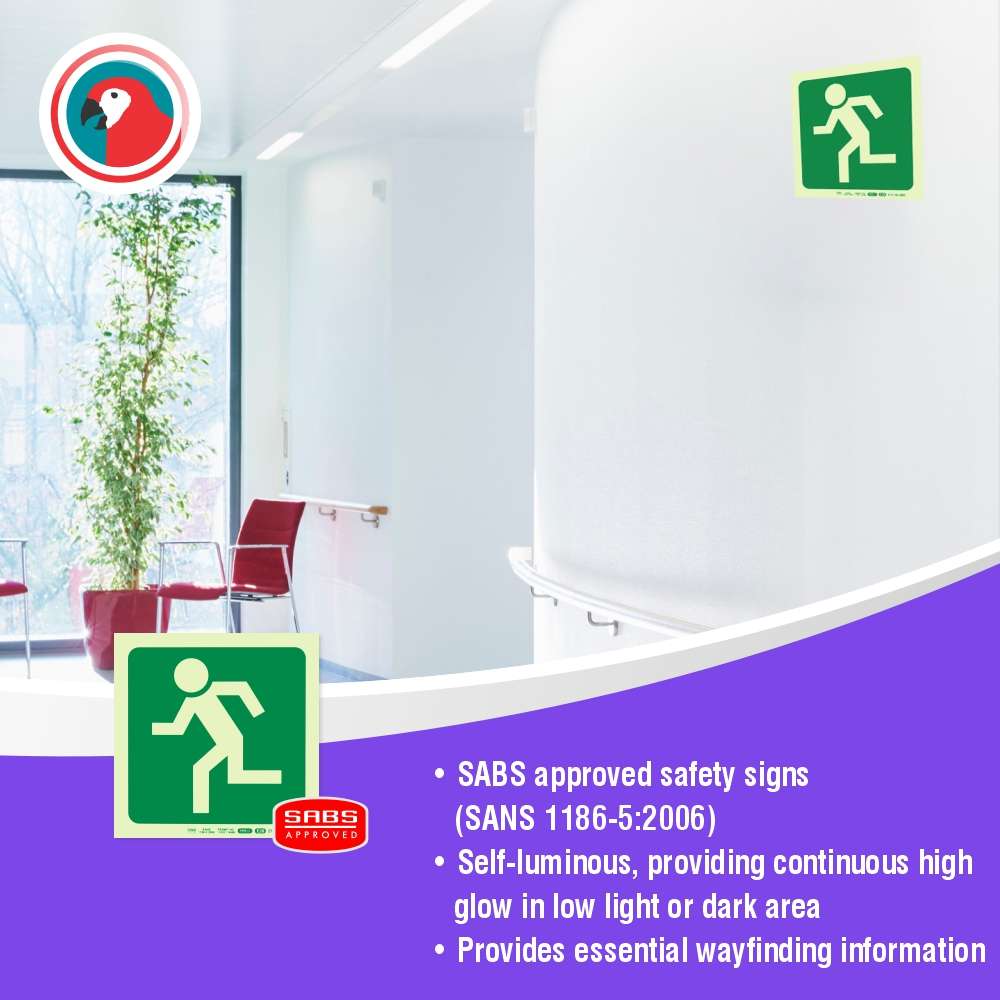 Photoluminescent 190MM Safety Sign - E28-Running Man Facing Left
