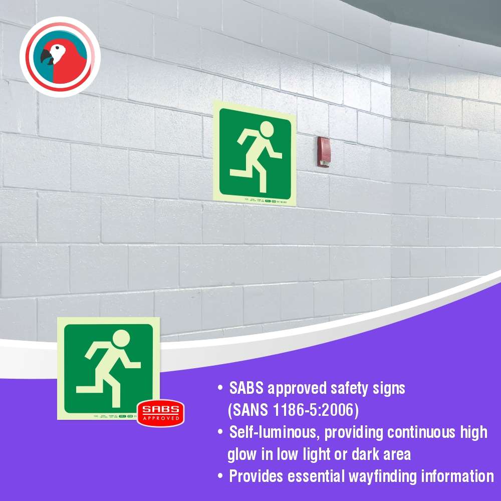 Photoluminescent 190MM Safety Sign - E29-Running Man Facing Right
