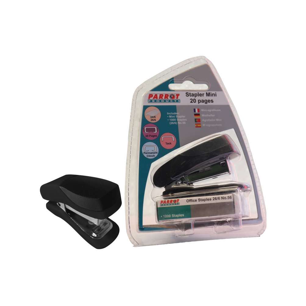 Plastic Mini Stapler (Black) and Staples (1000*26/6)