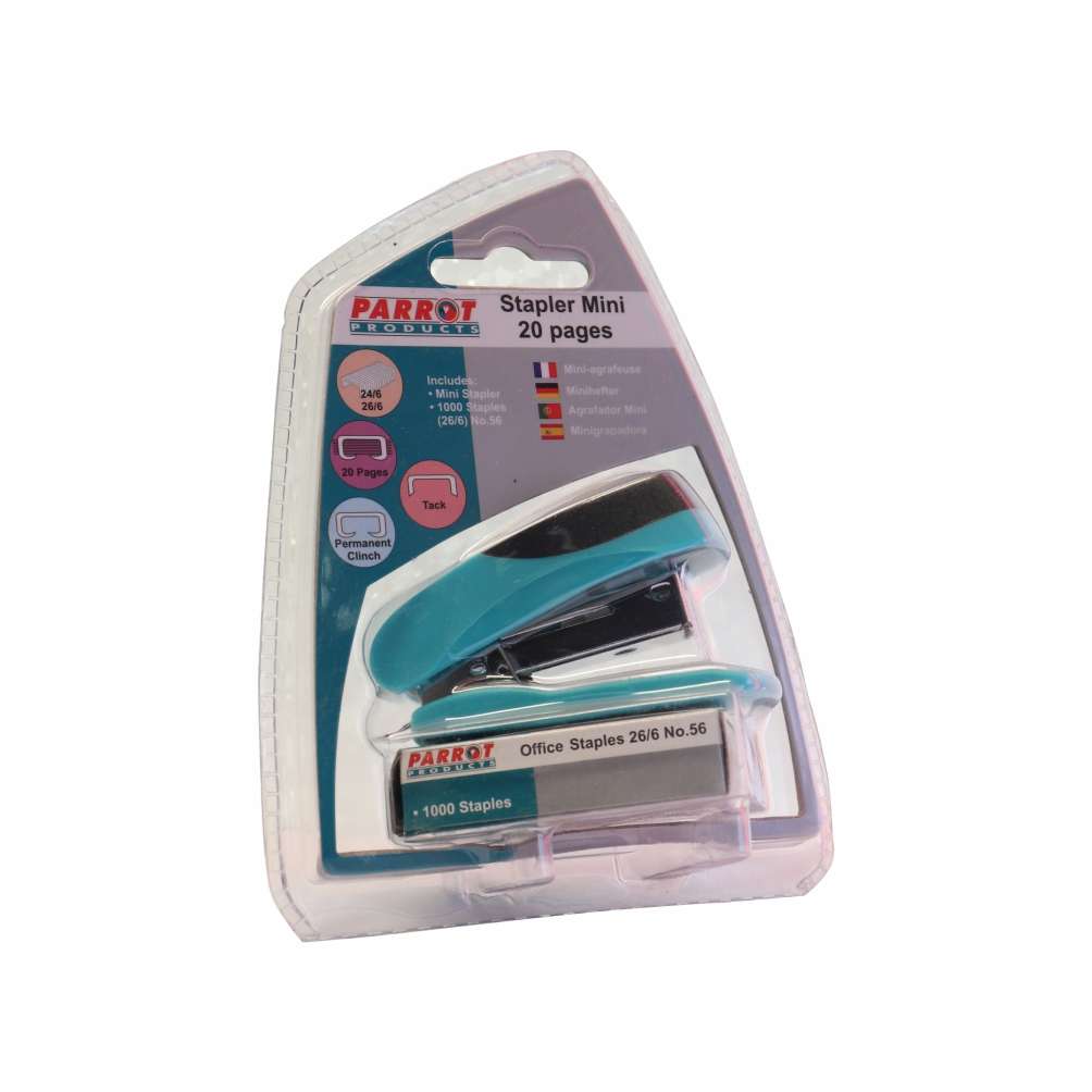 STAPLER PLASTIC MINI BLUE + STAPLES (1000x26/6)